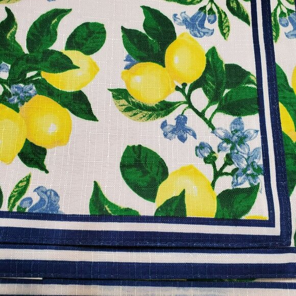 Lemon Citrus Placemats, Set of 4, Fabric Reversible Blue, Washable 17x11 NEW - Picture 2 of 7